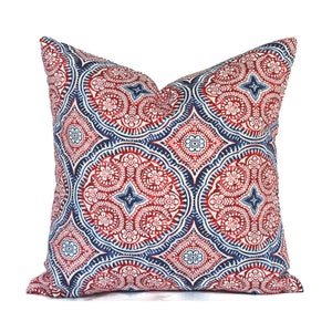 Navy and top red outdoor pillows