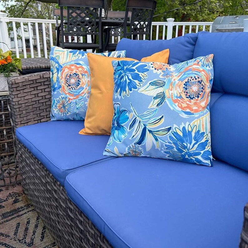 Outdoor Pillow Covers Decorative Home Decor Blue Burnt Orange Etsy