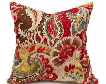 Indoor Pillow Covers with Zipper, Washable, Quick Ship, Teak Cardinal Red