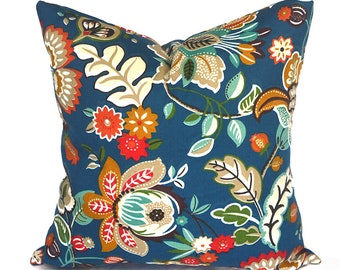 Outdoor Pillow Cover with Zippers, Easy to Use & Washable, Telfair Peacock Blue