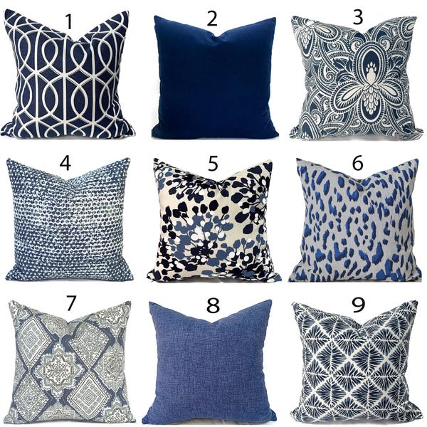 Indoor Pillow Cover with Zippers, Easy to Use & Washable, Pick Your Favorite Shades of Navy Blue