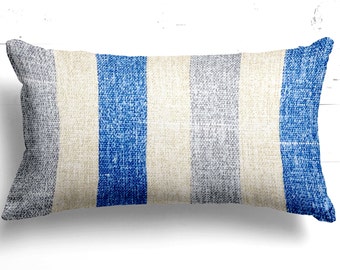 CLEARANCE  24"X12" Limited Edition Outdoor Decorative Lumbar Blue Striped Pillow Cover Tilford Denim