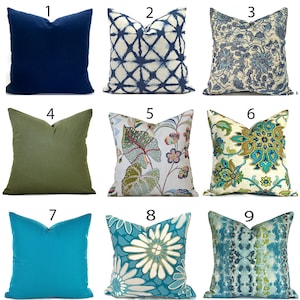 Indoor Pillow Cover with Zipper Closure - Quick Delivery - Blues and Greens - You Choose