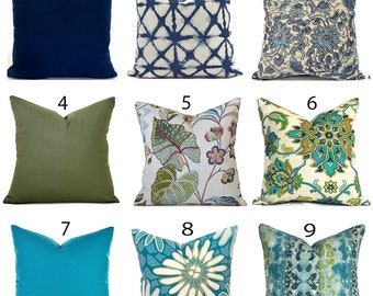 Indoor Pillow Cover with Zipper Closure - Quick Delivery - Blues and Greens - You Choose