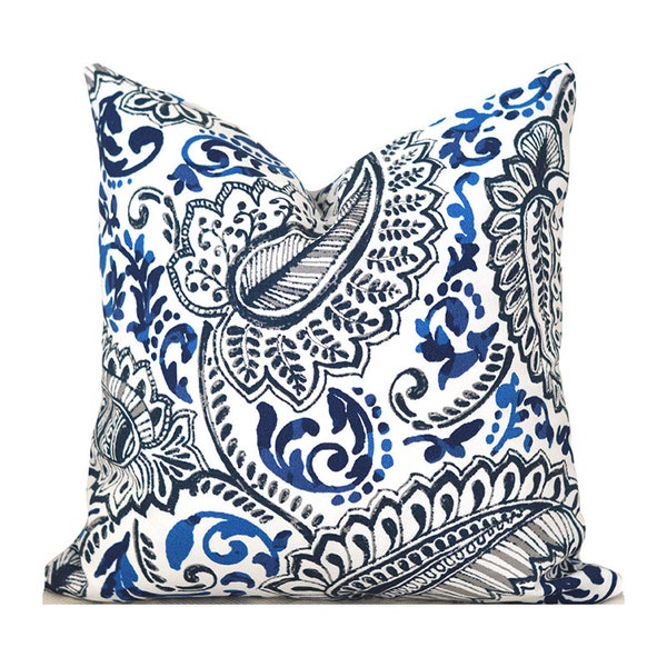 Outdoor Pillow Covers with Zippers, Affordable Home Decor, Easy-to-Use, Quick Delivery, Blue and Black Paisley Shannon Cobalt