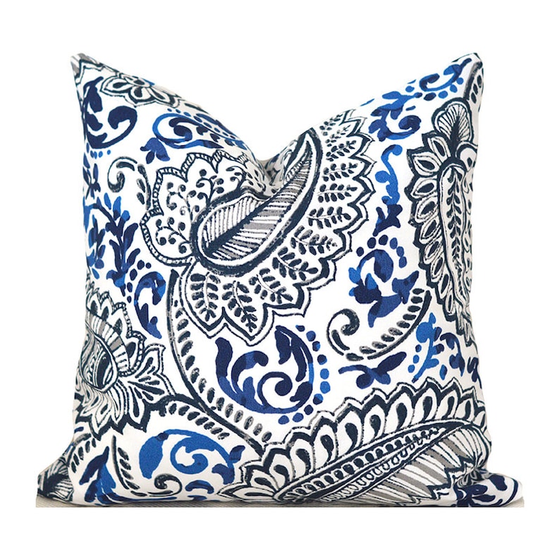 Outdoor Pillow Covers Decorative Home Decor Navy Blue Paisley Etsy