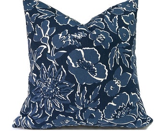 Designer Indoor Pillow Covers, Quickly Delivered, Budget-Friendly, Washable, Deep Blue Floral, Thea Indigo