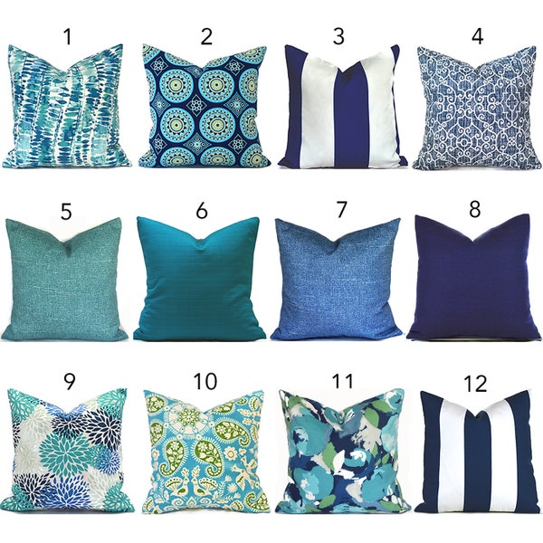 Outdoor Pillow Covers with Zippers, Easy-Use, Affordable Style, Swift Delivery!  Turquoise Navy Blue You Choose