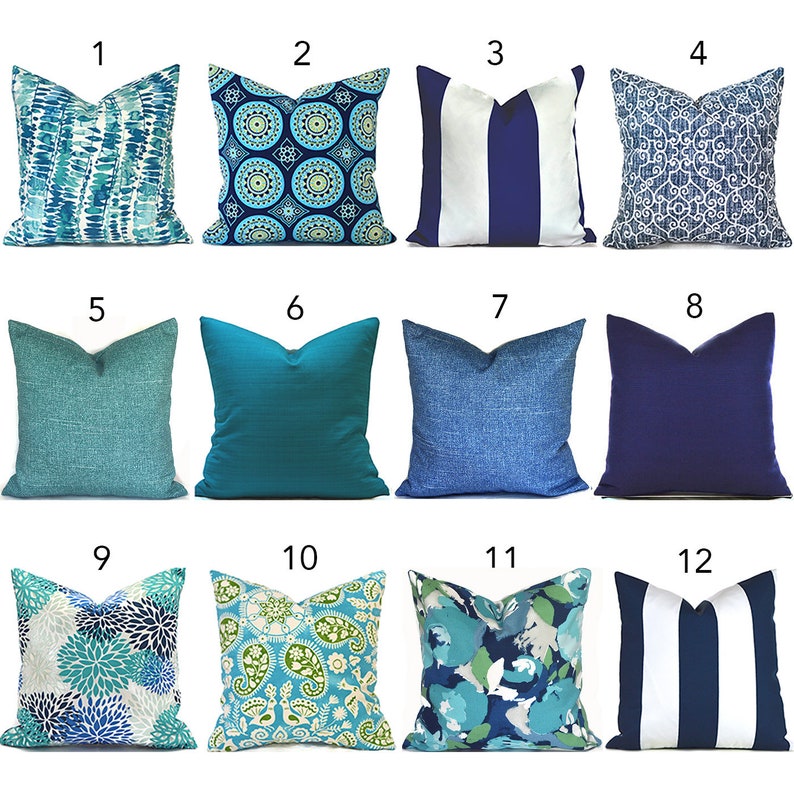 Outdoor Pillow Covers with Zippers, Easy-Use, Affordable Style, Swift Delivery Turquoise Navy Blue You Choose image 1