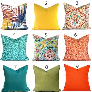 Outdoor Pillow Cover with Zippers, Easy to Use & Washable, Pick Your Favorite Turquoise Blue, Yellow, Coral and orange