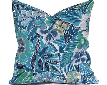 Decorative Outdoor Pillow Covers with Zippers, Budget-Friendly and Quick Delivery, Blue Floral Pensacola Blue Bay