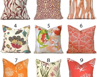 Decorative Indoor Pillow Covers with Zipper Closure - Easy to Wash, Quick Shipping, Shades of Orange, You Choose
