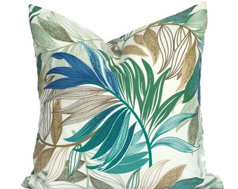 Outdoor Pillow Covers with Zippers, Affordable Home Decor, Easy to Use, Quick Delivery, Green and Brown Leaf Oasis Chambray