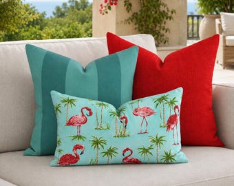 Turquoise Blue Outdoor Throw Pillow Cover, Washable Designer Fabric With Zipper, Choose Your Pattern