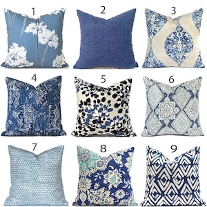 Shades of Blue Indoor, Zippered Pillow Covers, Washable, Fast Shipping You Choose