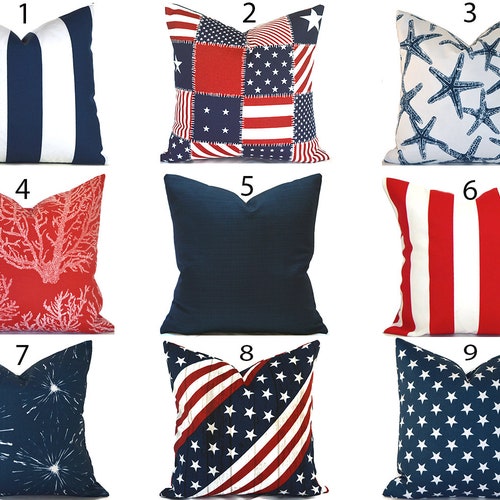 Outdoor Pillow Covers Decorative Home Decor Red White and Navy Etsy