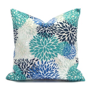 Decorative Outdoor Pillow Cover with Zippers, Easy to Use & Washable, Pick Your Sizes, Blooms Blue Vista