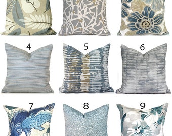 Blue and Grey Indoor Pillow Covers with Easy Zipper, Machine Washable, Delivered Fast, You Choose