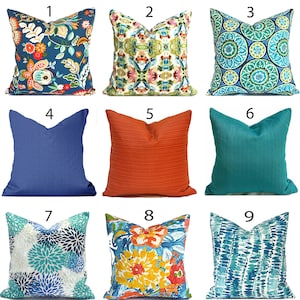 Decorative Outdoor Pillow Cover with Zippers, Easy to Use & Washable, Pick Your Favorite Blue and Orange