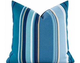 Outdoor Pillow Cover with Zippers, Easy to Use & Washable, Navy Blue, Turquoise Westport Chambray