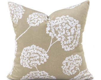 Beige Floral Pillow Cover, Off White Botanical Print on Cotton, Binaria Sand