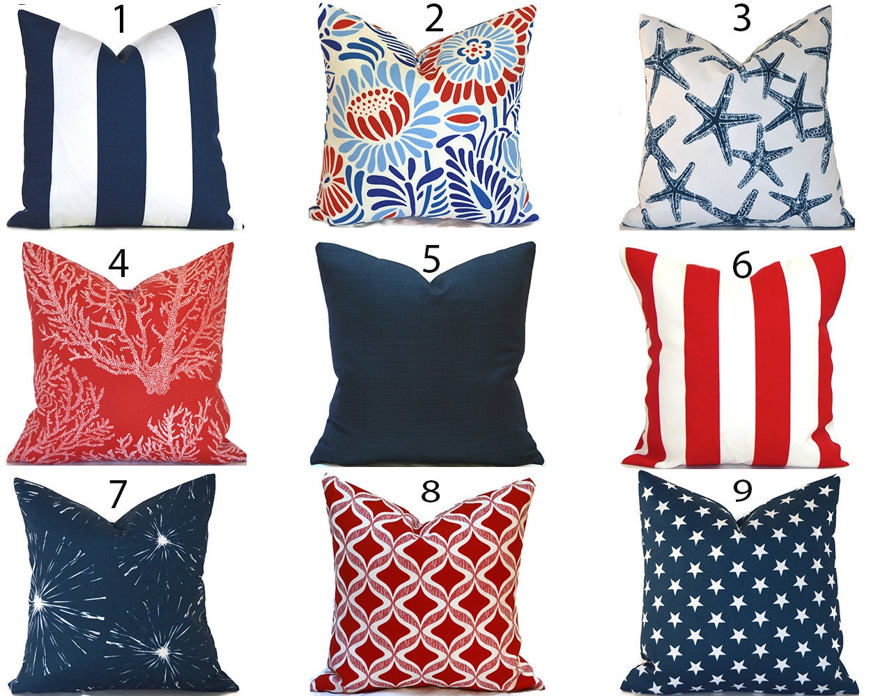 Outdoor Pillow Covers Decorative Home Decor Red White and Navy Blue D…