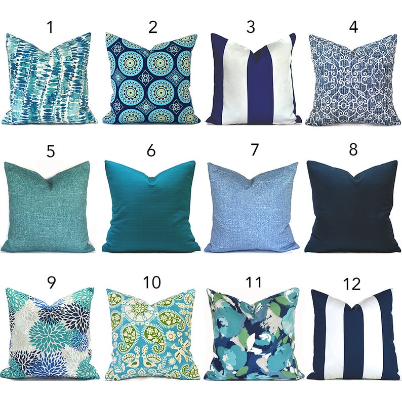 Outdoor Pillow Covers with Zippers, Easy-Use, Affordable Style, Swift Delivery Turquoise Navy Blue You Choose image 1