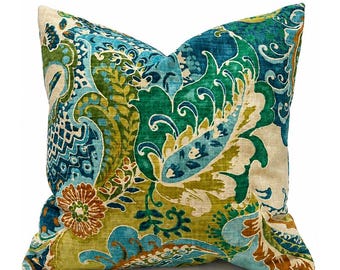 Indoor Pillow Cover with Zippers, Easy to Use & Washable, Teak Celeste Blue