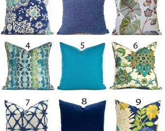 Indoor Pillow Covers with Easy Zipper, Machine Washable, Delivered Fast, Shades of Blue You Choose