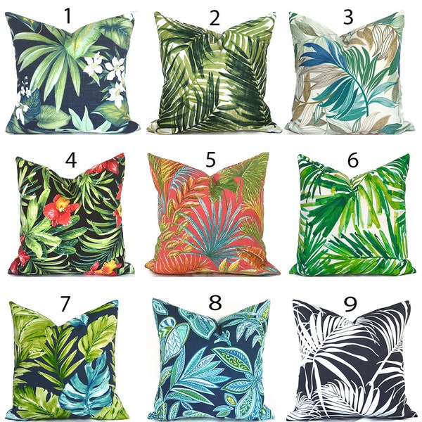 Outdoor Pillow Covers with Zippers, Affordable, Easy-to-Use, Delivered Swiftly!  Green and Blue Tropical Leaf You Choose