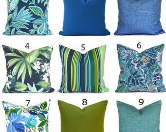 Affordable Outdoor Pillow Case, Weatherproof & Washable - Fast Shipping, Green and Blue - You Choose