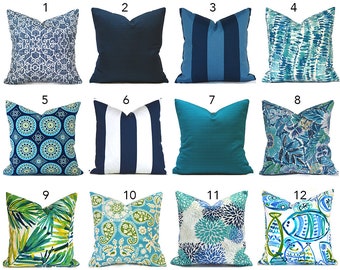 Outdoor Pillow Covers Decorative Home Decor Navy Blue Turquoise Designer Throw Pillow Covers You Choose Outdoor