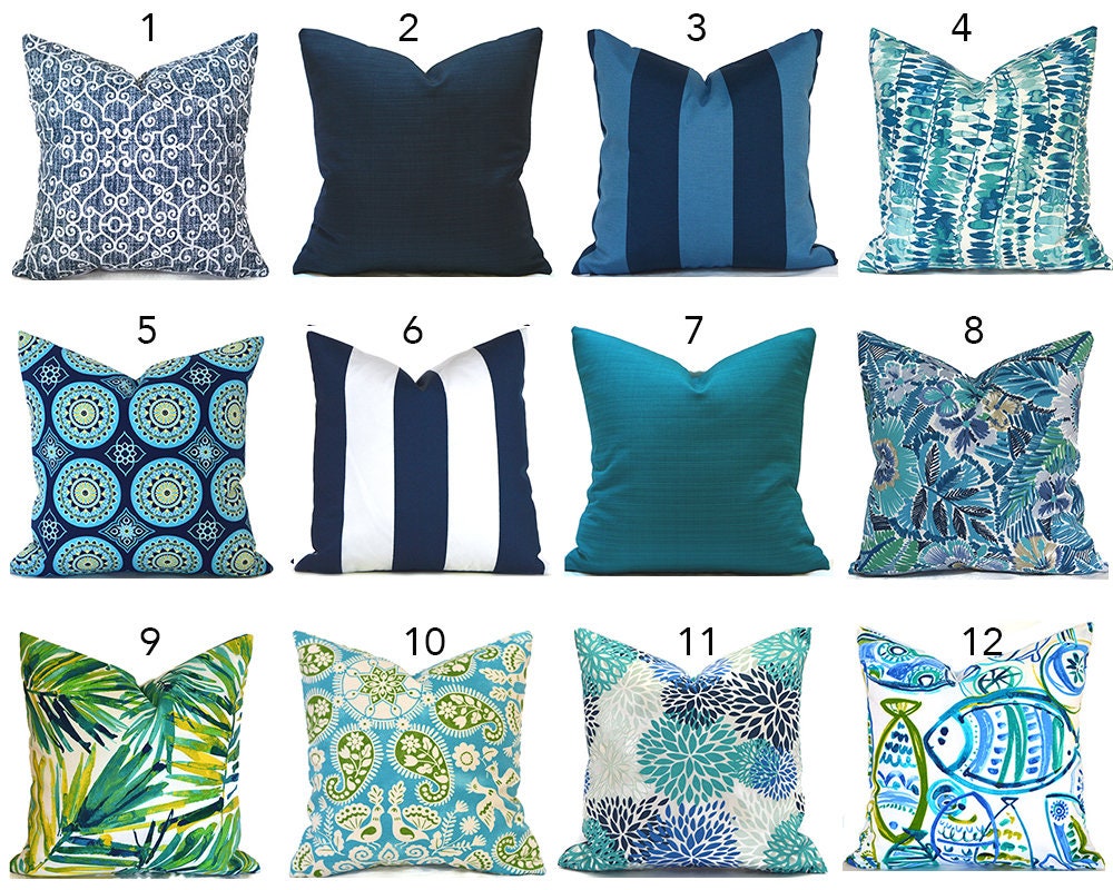 Square Throw Pillow Covers Navy Blue Nautical Stripes Outdoor