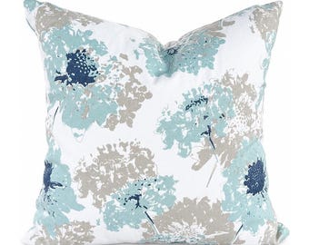 Blue Floral Pillow Cover, Botanical Print, Fairy Spa