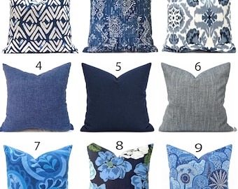 Blue Pillow Covers, Mix and Match Navy, Slate and Cobalt Geometric, Paisley and Textured Designs