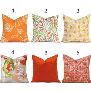 Indoor Pillow Covers, Easy Zipper, Machine Washable, Quick Delivery, Designer Burnt Orange and Yellow You Choose