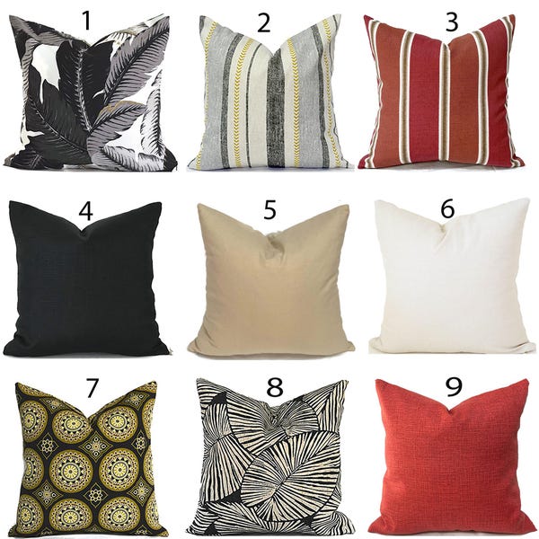 Outdoor Pillow Covers with Zippers, Affordable Home Decor, Easy to Use, Quick Delivery, Blacks, Tans and Reds You Choose