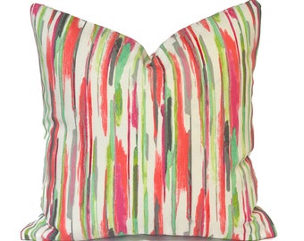 Outdoor Pillow Covers with Zipper, Washable, Quick Shipping, Pink Stripe All Lined Up Coral