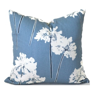 Indoor Pillow Cover - Blue Floral Designer Home Decor - Zipper Closure - Quick Delivery - Serenity Sail