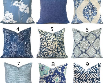 Blue Indoor Pillow Covers, Floral Designs, Easy Zipper, Machine Washable, Quick Shipping, You Choose