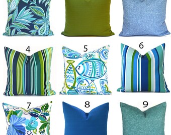 Affordable Outdoor Pillow Case, Weatherproof & Washable - Fast Shipping, Green and Blue - You Choose