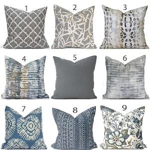 Indoor Pillow Cover with Zippers, Easy to Use & Washable, Pick Your Favorite Shades of Gray and Blues