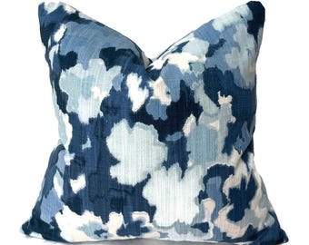 Indoor Pillow Cover with Zippers, Easy to Use & Washable Rousham Ocean Blue