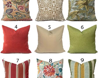Outdoor Pillow Cover with Zippers, Easy to Use & Washable, Pick Your Favorite Reds, Greens and Naturals