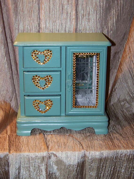 Items similar to Vintage look Jewelry Box Turquoise & Golden on Etsy