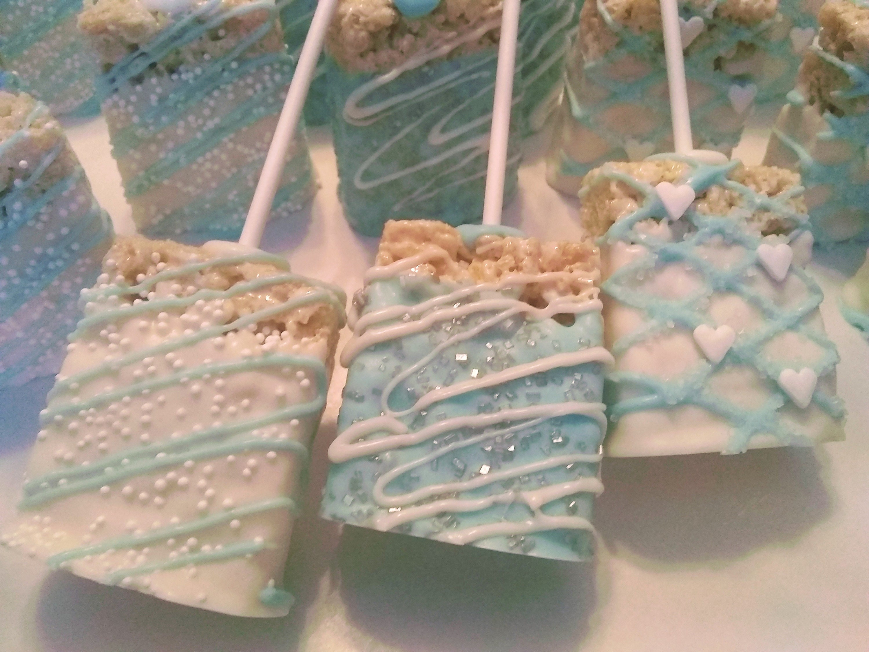 Rice Krispie Treat Pops Blue White and or Pink Baby Shower Etsy