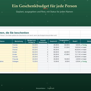 Christmas Planner Spreadsheet 2026 in German, Excel Weihnachtsplaner with Gift List, Budget and Menu image 3