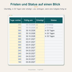12-miesięczna lista kontrolna ślubu w programie Excel (niemiecki): 40 list zadań do wykonania z datami obliczonymi na podstawie daty ślubu zdjęcie 3