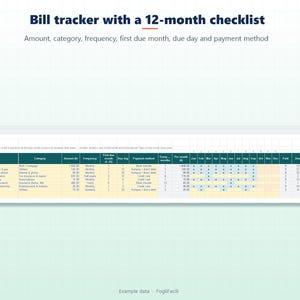 Rastreador de facturas para Excel: fechas de vencimiento, frecuencia mensual o anual y lista de verificación de 12 meses. imagen 2