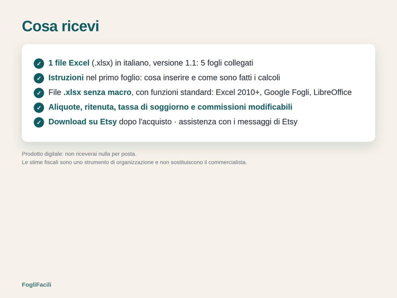 Italian short-term rental manager 2026: Excel file in Italian for hosts in Italy, with cedolare secca, tourist tax, commissions image 5